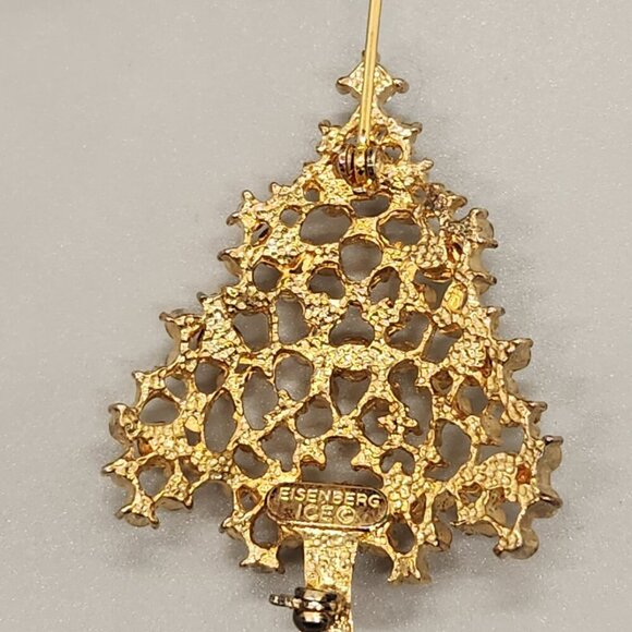 Vintage Signed Eisenberg Christmas Tree Rhinestone Brooch - Picture 2 of 2